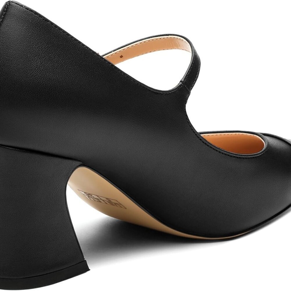 Women's Patent Mary Janes Block Chunky Heels 2.5 Inch Work Dress Shoes - Picture 5 of 6